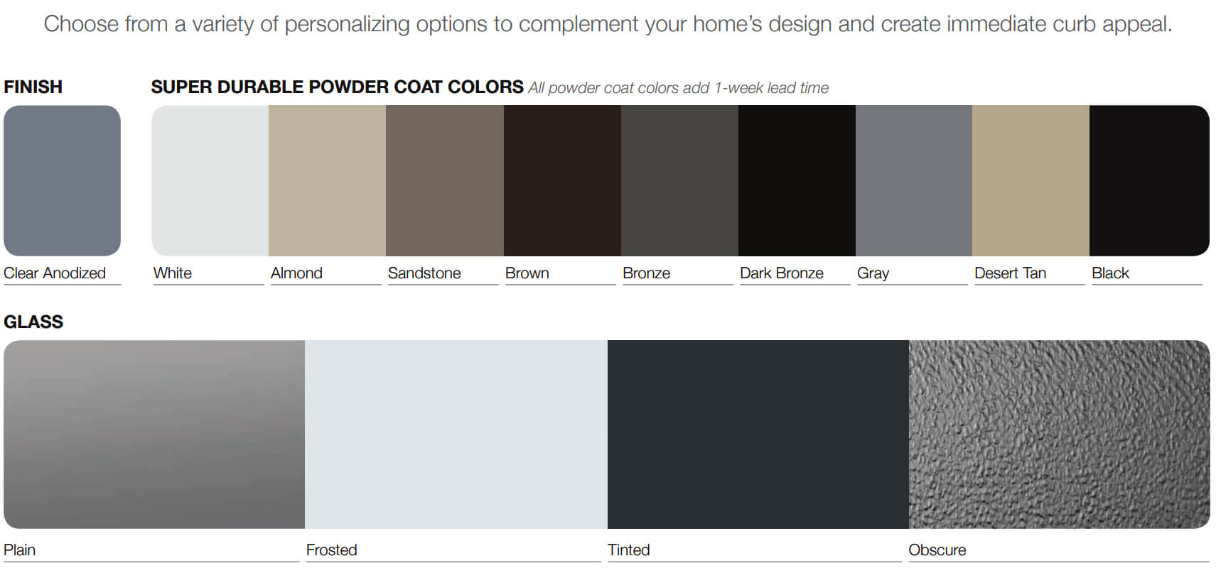 Full View Aluminum Colors and Glass Options